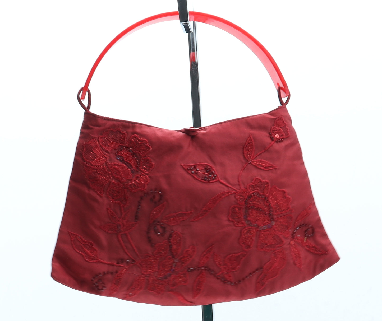 Accessorize Womens Red Floral Polyester Top Handle Bag Size Small