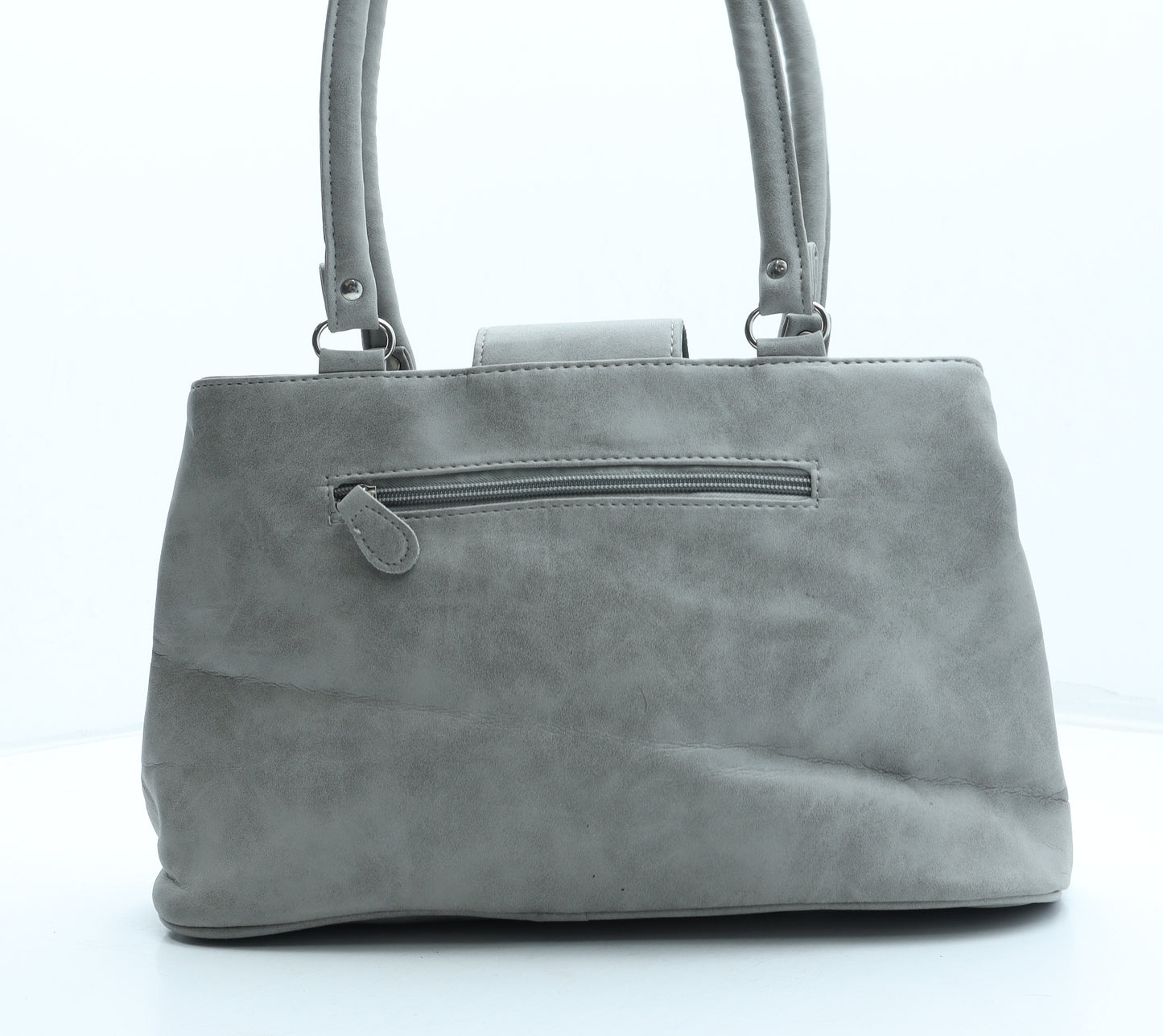 Preworn Womens Grey Polyurethane Top Handle Bag Size Medium