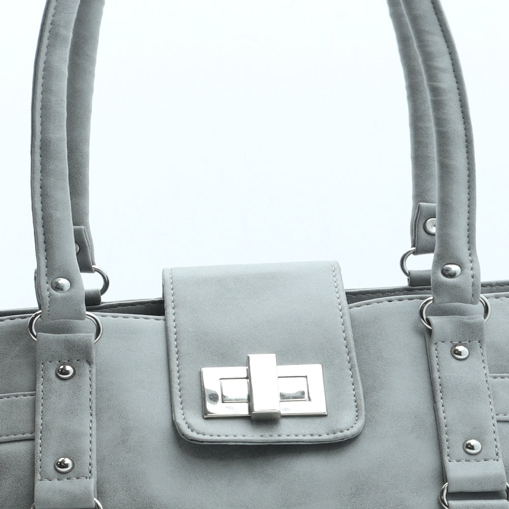 Preworn Womens Grey Polyurethane Top Handle Bag Size Medium