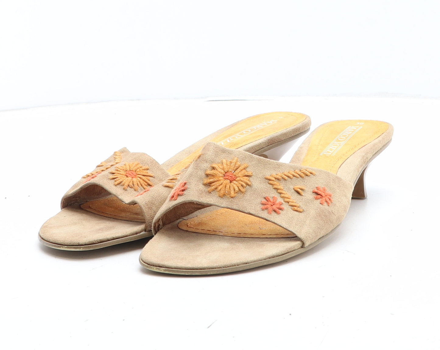 Marco Tozzi Womens Beige Floral Synthetic Mule Heel UK