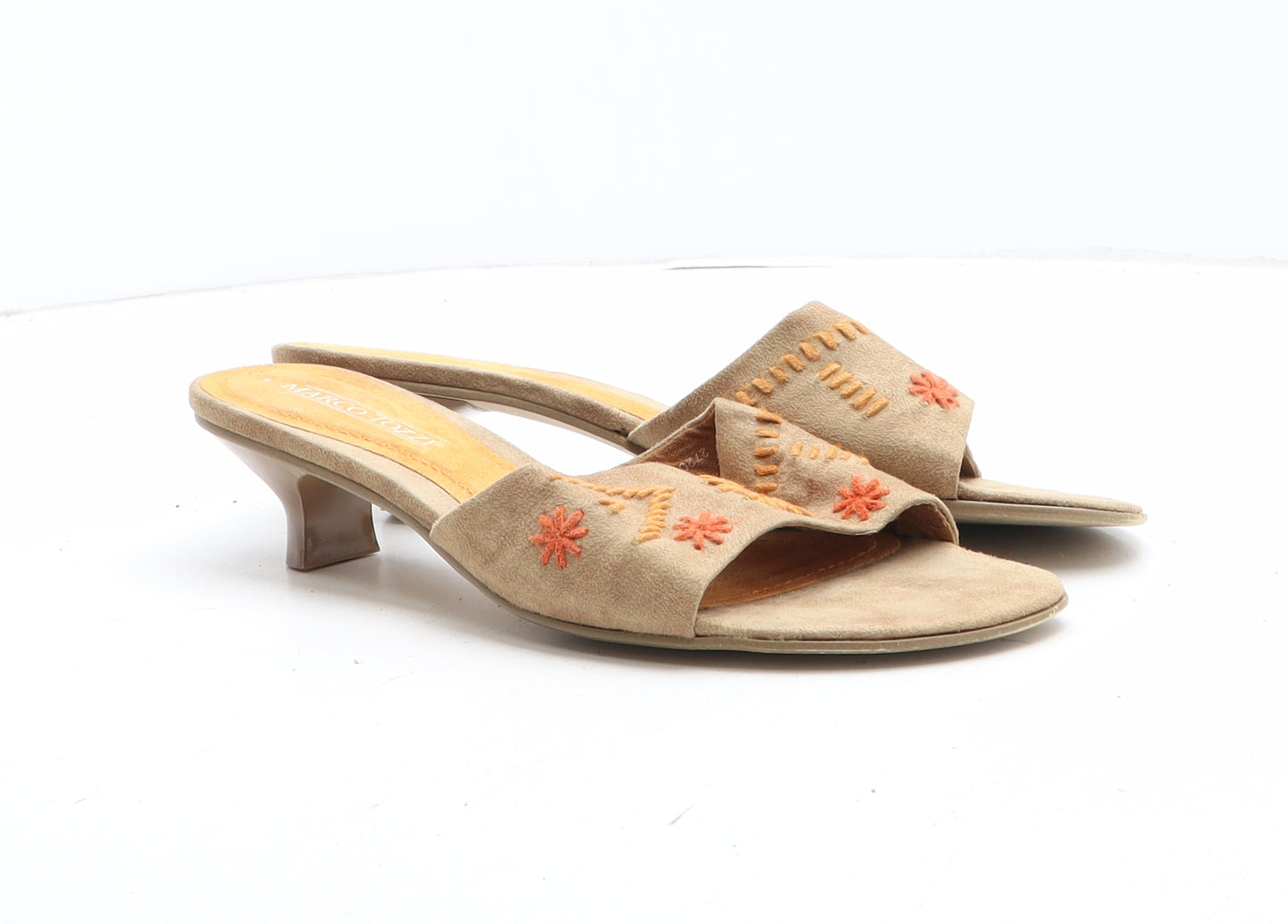 Marco Tozzi Womens Beige Floral Synthetic Mule Heel UK