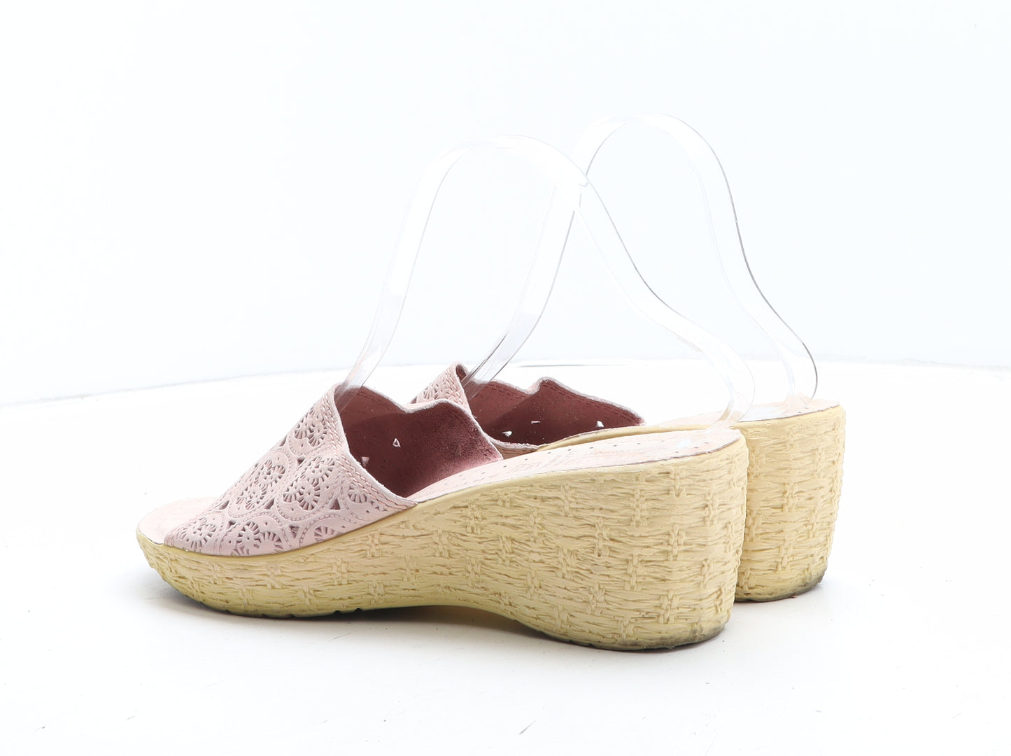 Flyflot Womens Pink Geometric Leather Mule Heel UK - UK Size Estimated 8