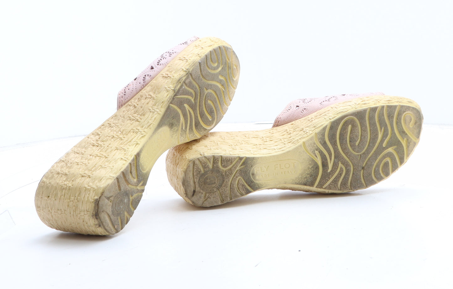 Flyflot Womens Pink Geometric Leather Mule Heel UK - UK Size Estimated 8
