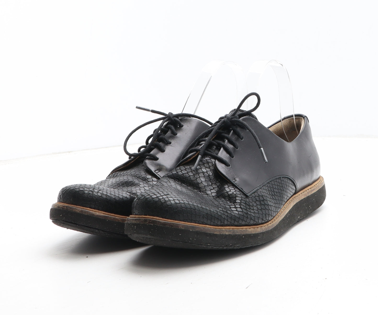 Clarks Womens Black Leather Oxford Casual UK - Croc Texture