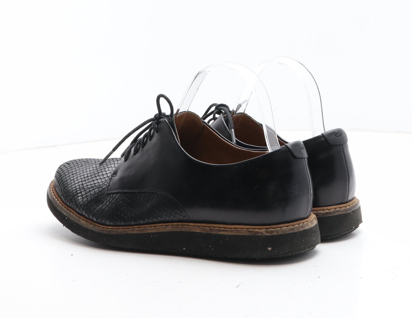Clarks Womens Black Leather Oxford Casual UK - Croc Texture