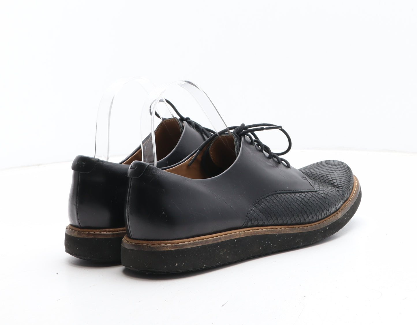 Clarks Womens Black Leather Oxford Casual UK - Croc Texture