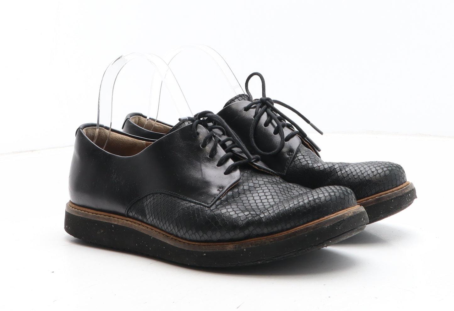 Clarks Womens Black Leather Oxford Casual UK - Croc Texture