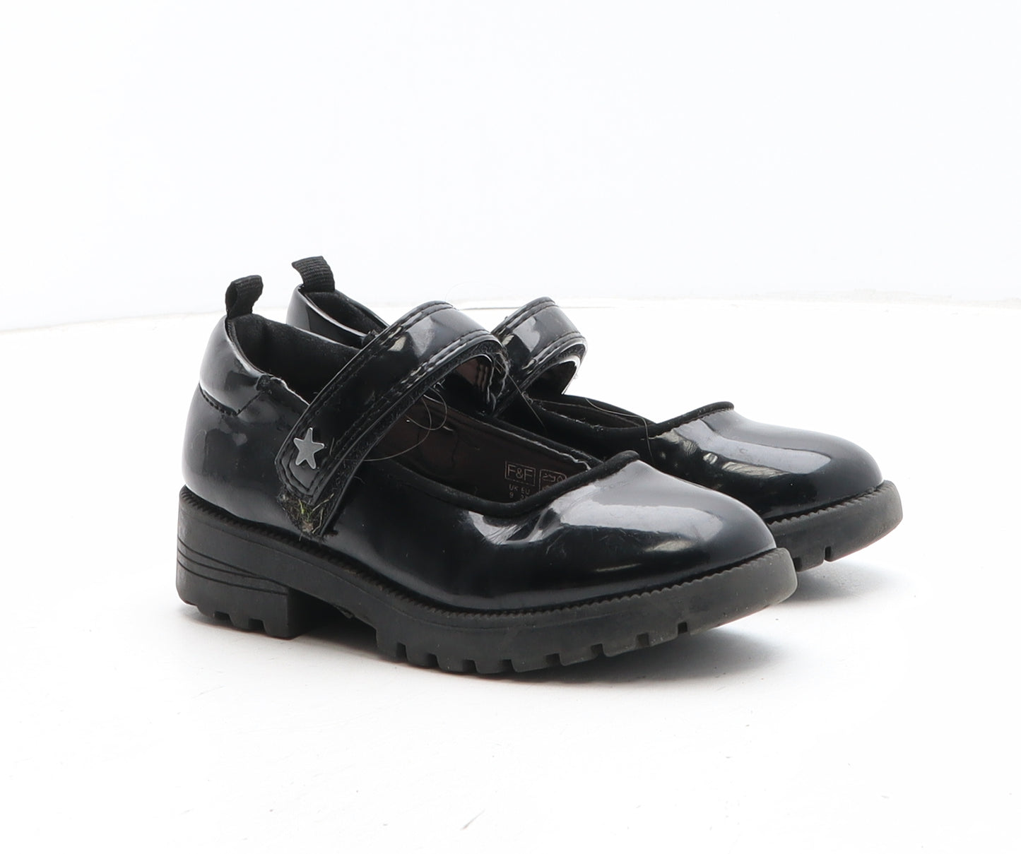 F&F Girls Black Synthetic Mary Jane Casual UK 9 - Star Detail