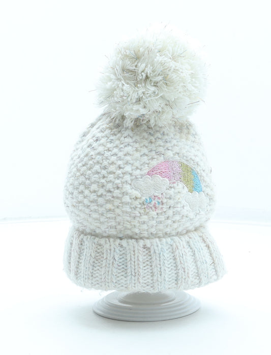 George Girls White Acrylic Bobble Hat Size S