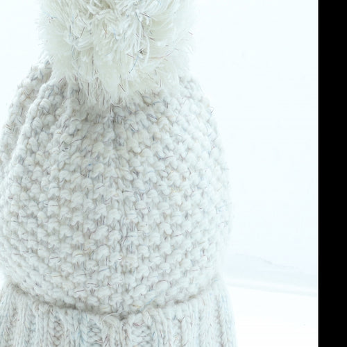 George Girls White Acrylic Bobble Hat Size S