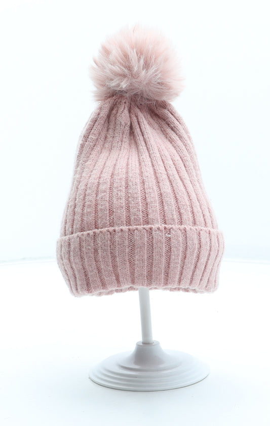 Primark Girls Pink Acrylic Bobble Hat Size S