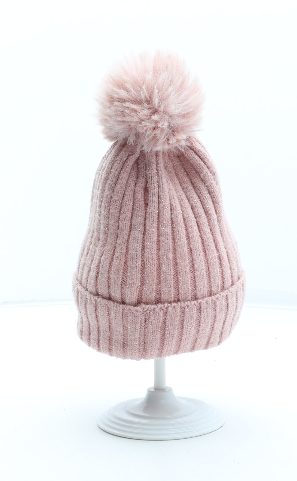 Primark Girls Pink Acrylic Bobble Hat Size S