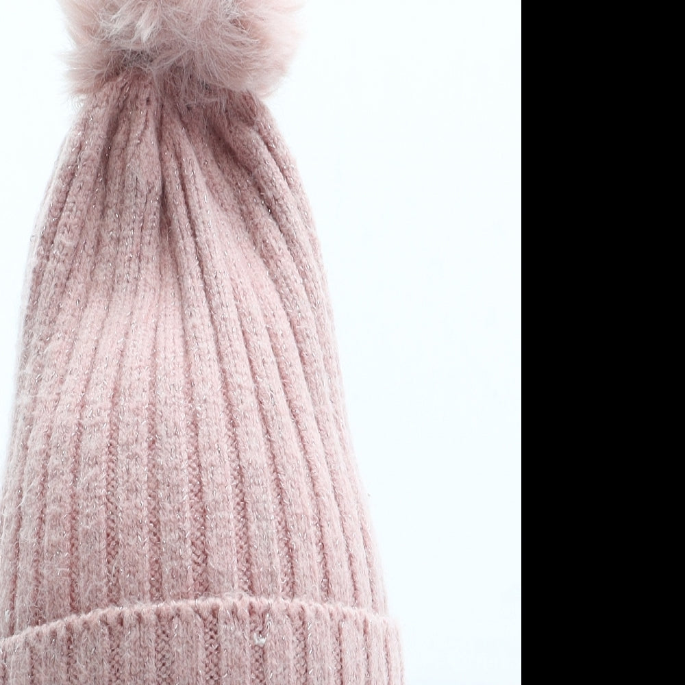 Primark Girls Pink Acrylic Bobble Hat Size S