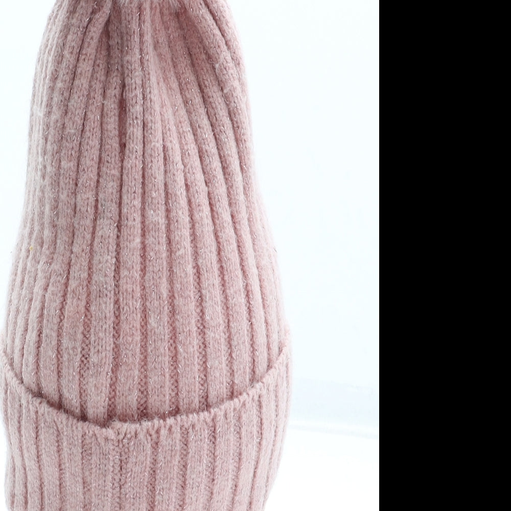 Primark Girls Pink Acrylic Bobble Hat Size S