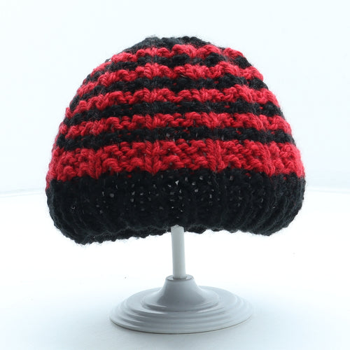 Preworn Boys Black Striped Acrylic Beanie One Size