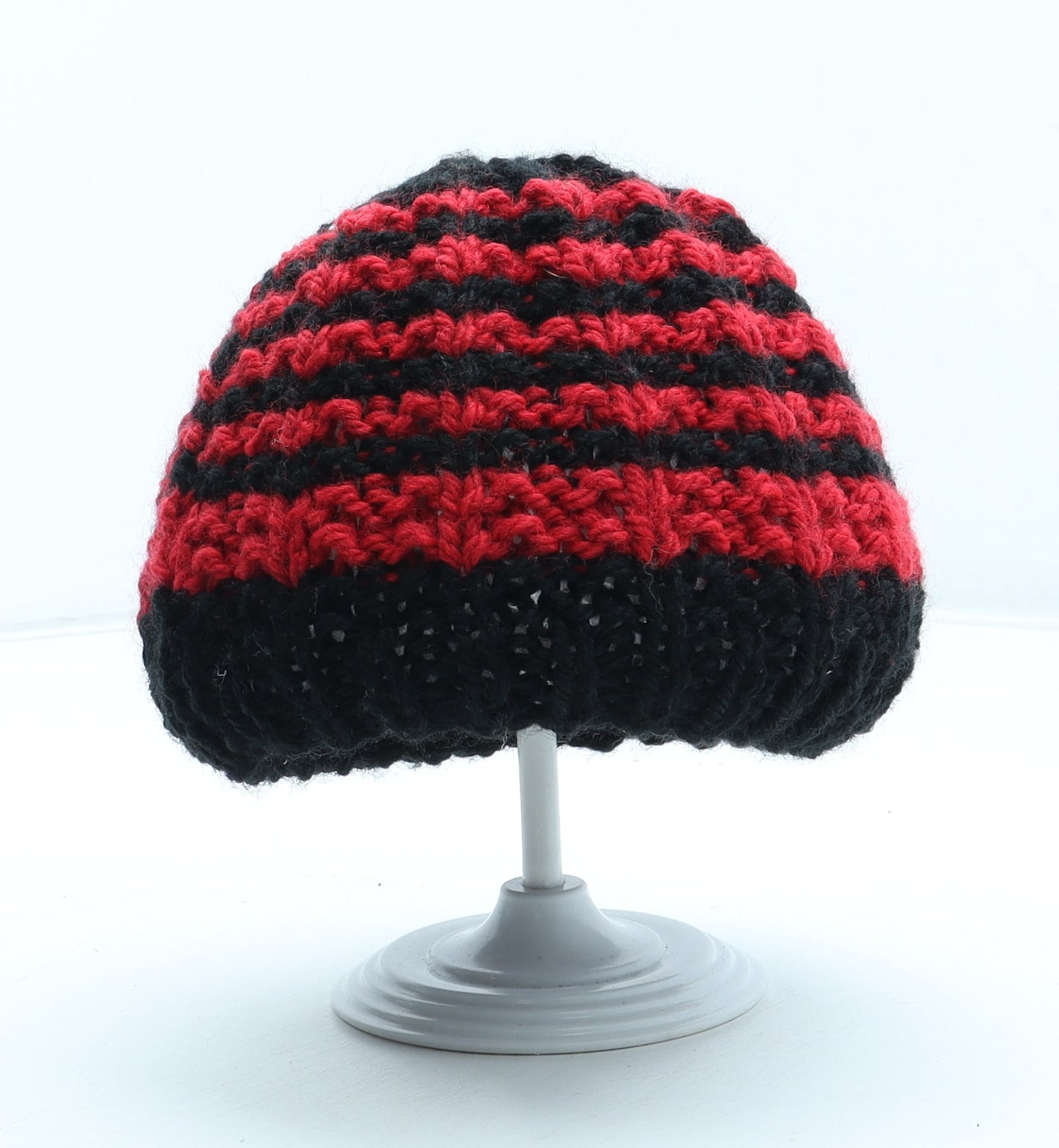 Preworn Boys Black Striped Acrylic Beanie One Size