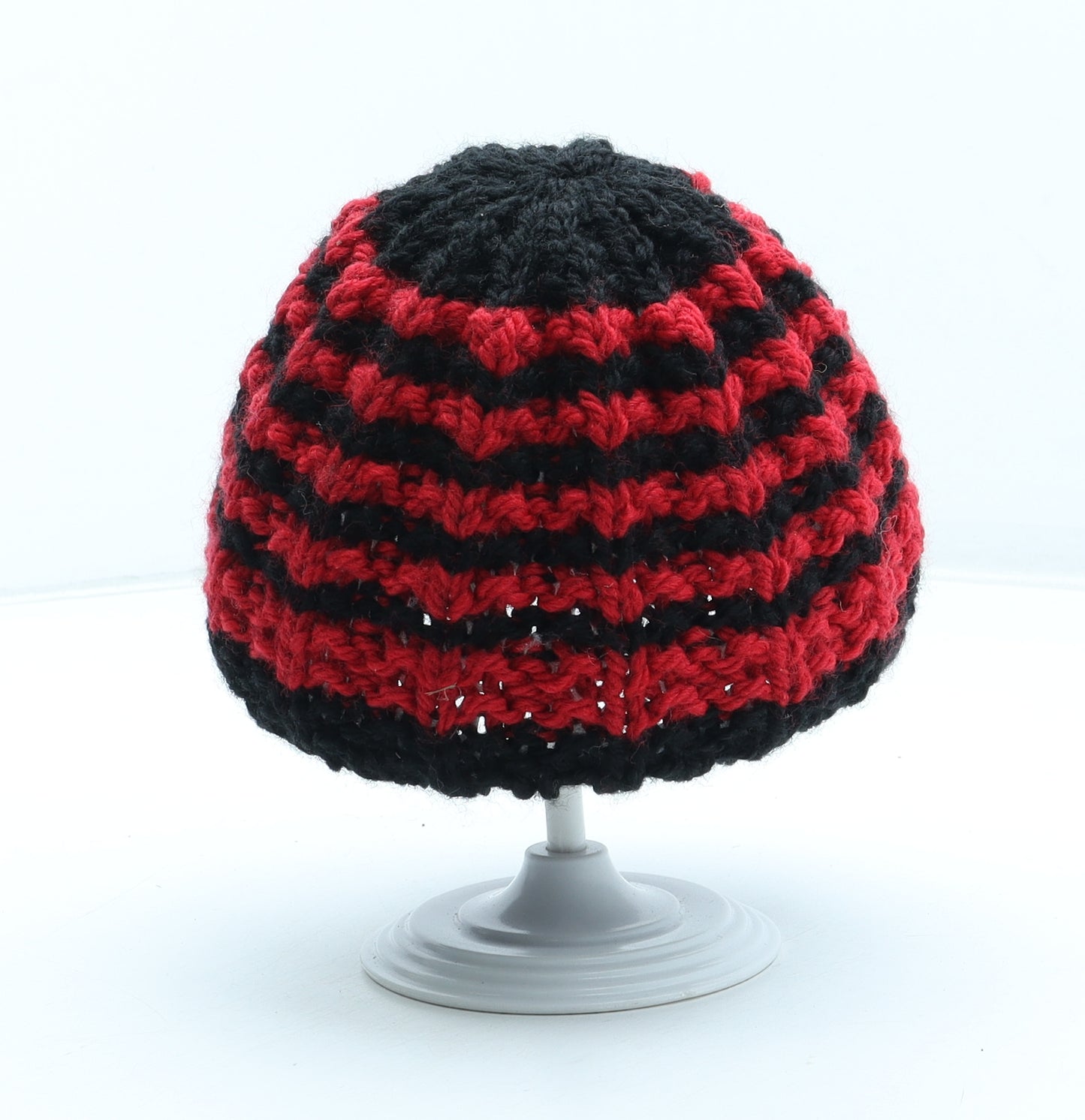 Preworn Boys Black Striped Acrylic Beanie One Size