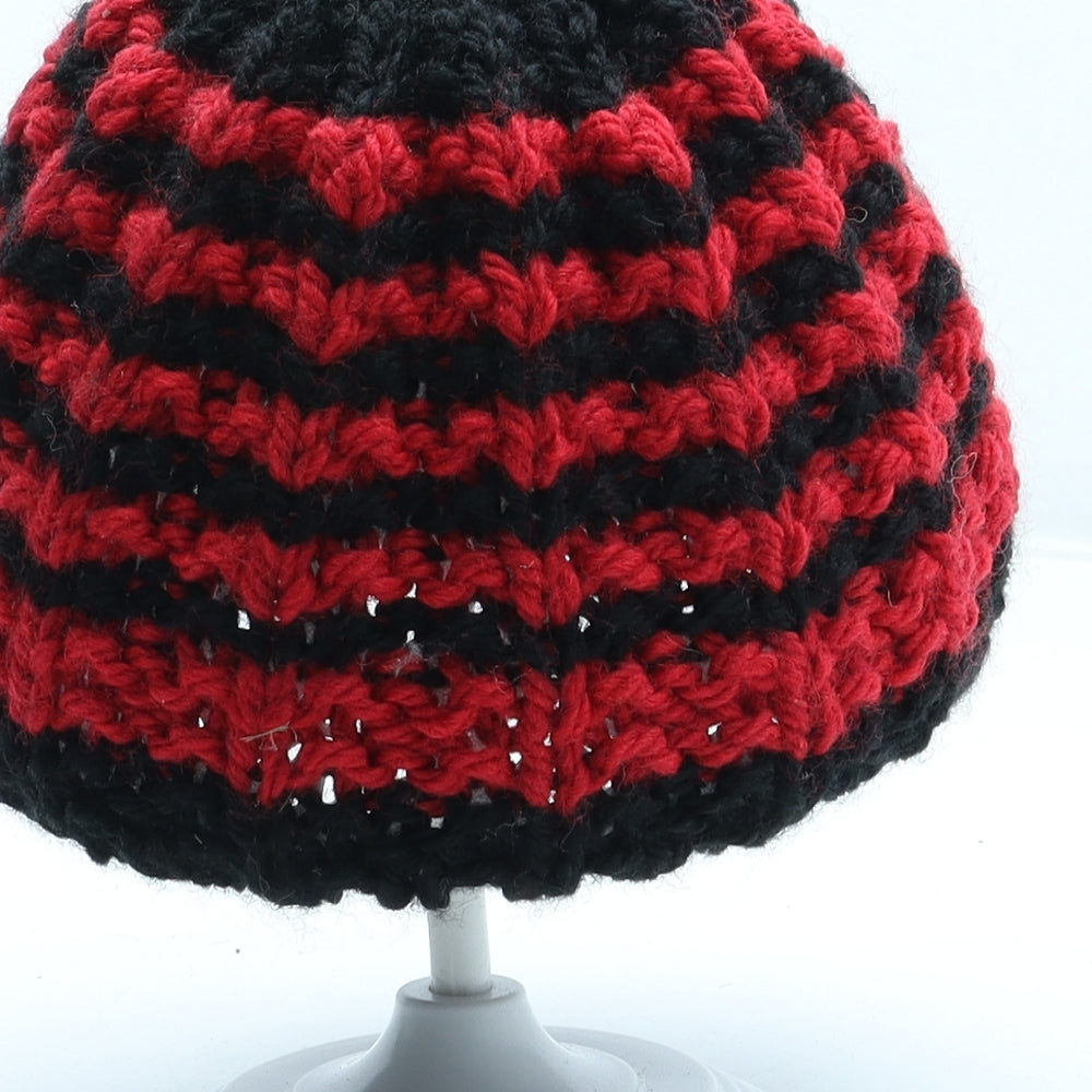 Preworn Boys Black Striped Acrylic Beanie One Size