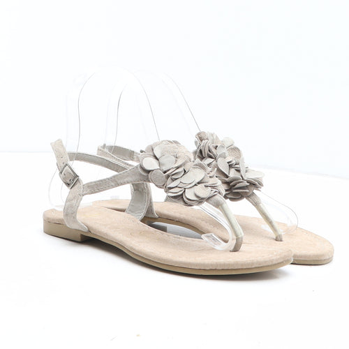 Atmosphere Womens Brown Floral Leather Thong Sandal UK
