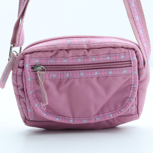 Preworn Girls Pink Geometric Polyester Crossbody Size Small Zip - Star Pattern