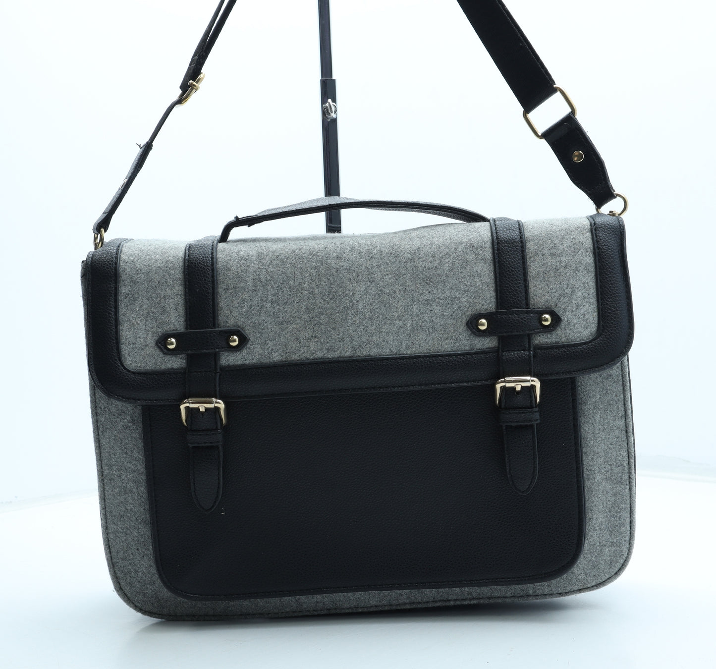 Preworn Womens Black Colorblock Polyurethane Crossbody Size Medium