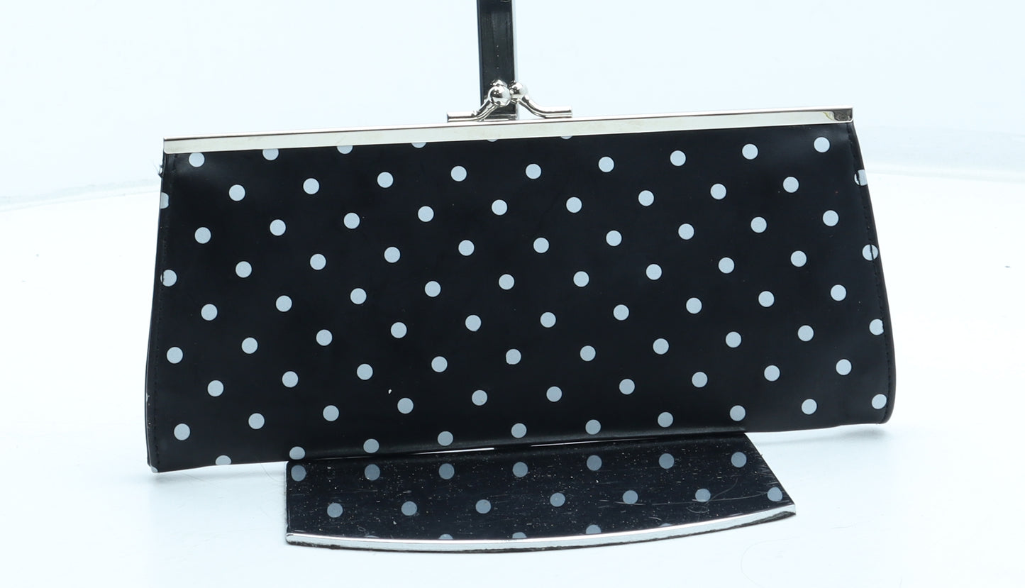 essence Womens Black Polka Dot Polyurethane Clutch Size Small
