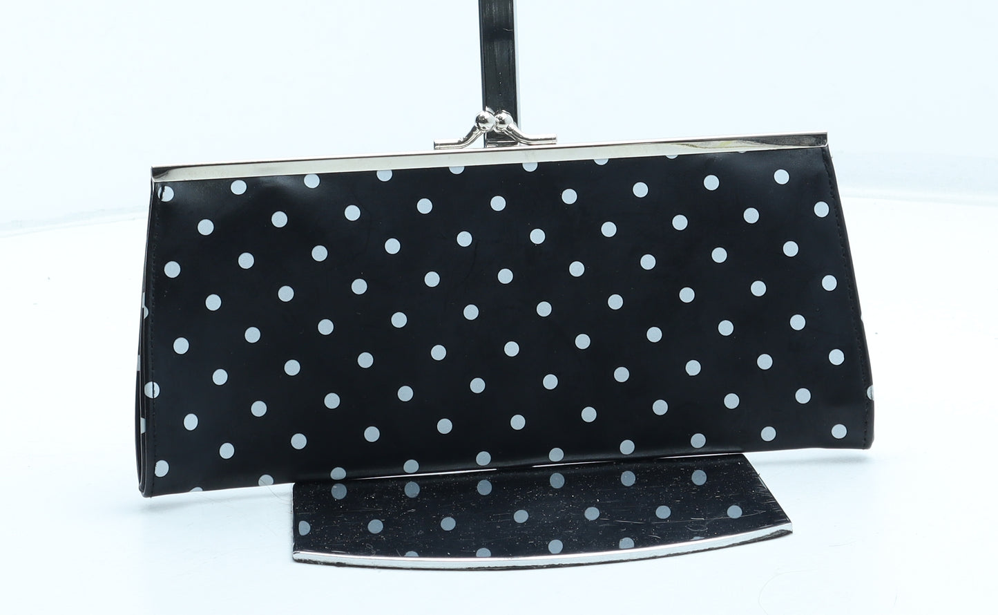 essence Womens Black Polka Dot Polyurethane Clutch Size Small