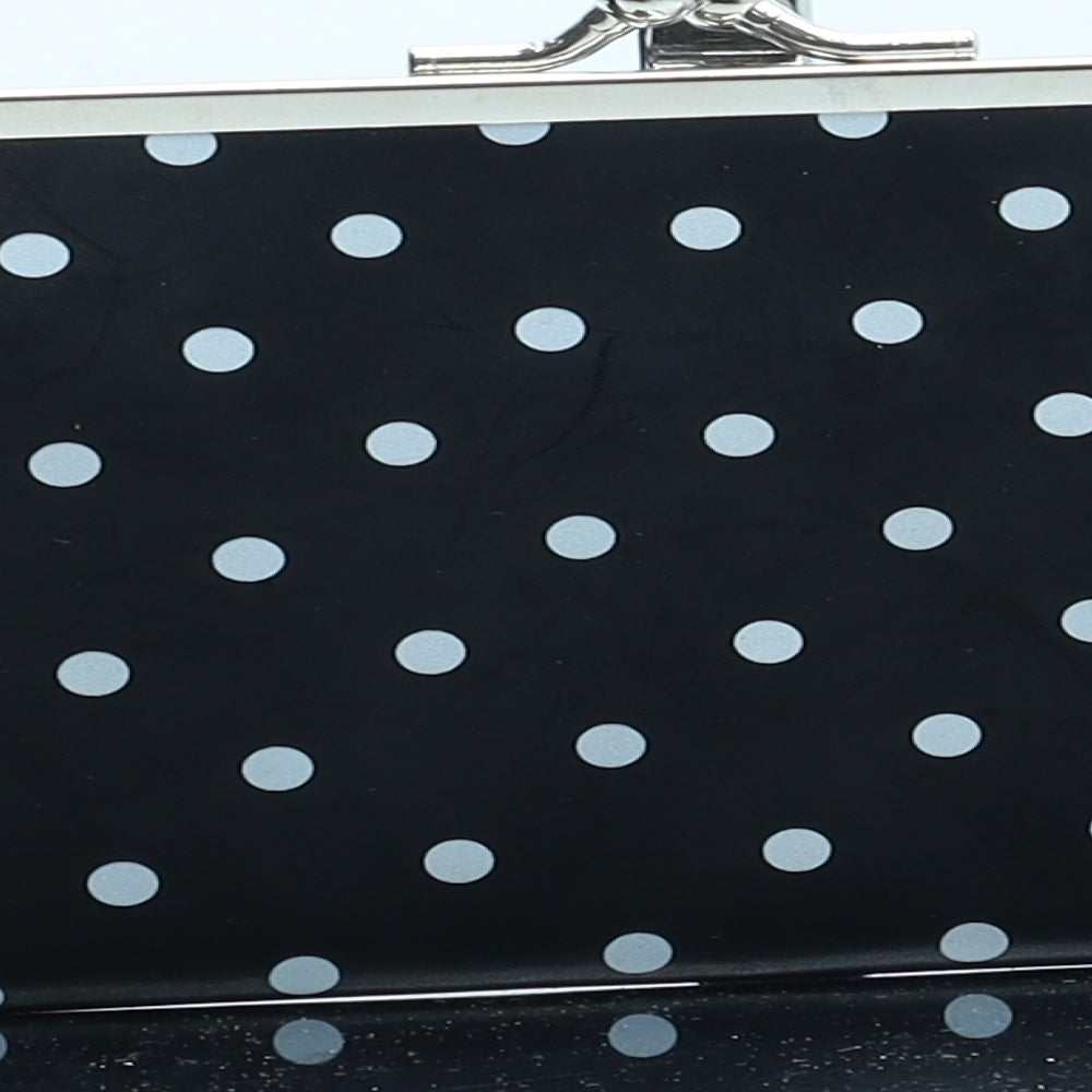 essence Womens Black Polka Dot Polyurethane Clutch Size Small