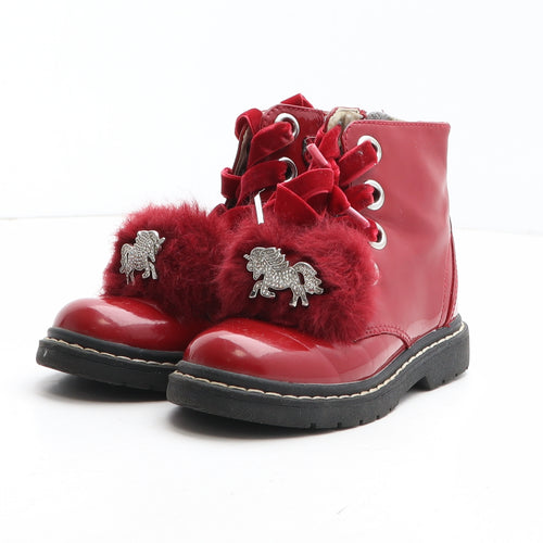 Lelli Kelly Girls Red Synthetic Bootie Boot UK 10.5 - Unicorn Detail