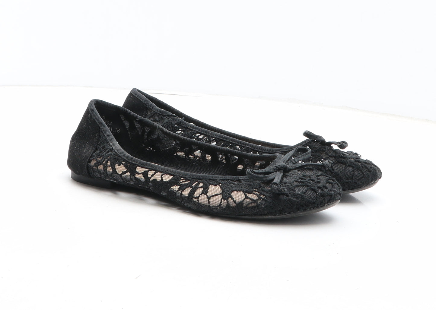Marks and Spencer Womens Black Geometric Fabric Ballet Flat UK