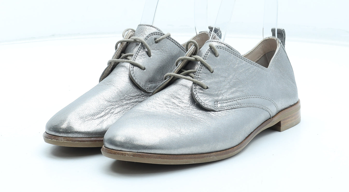 Clarks Womens Silver Leather Oxford Casual UK
