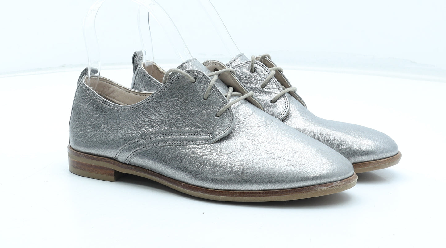 Clarks Womens Silver Leather Oxford Casual UK