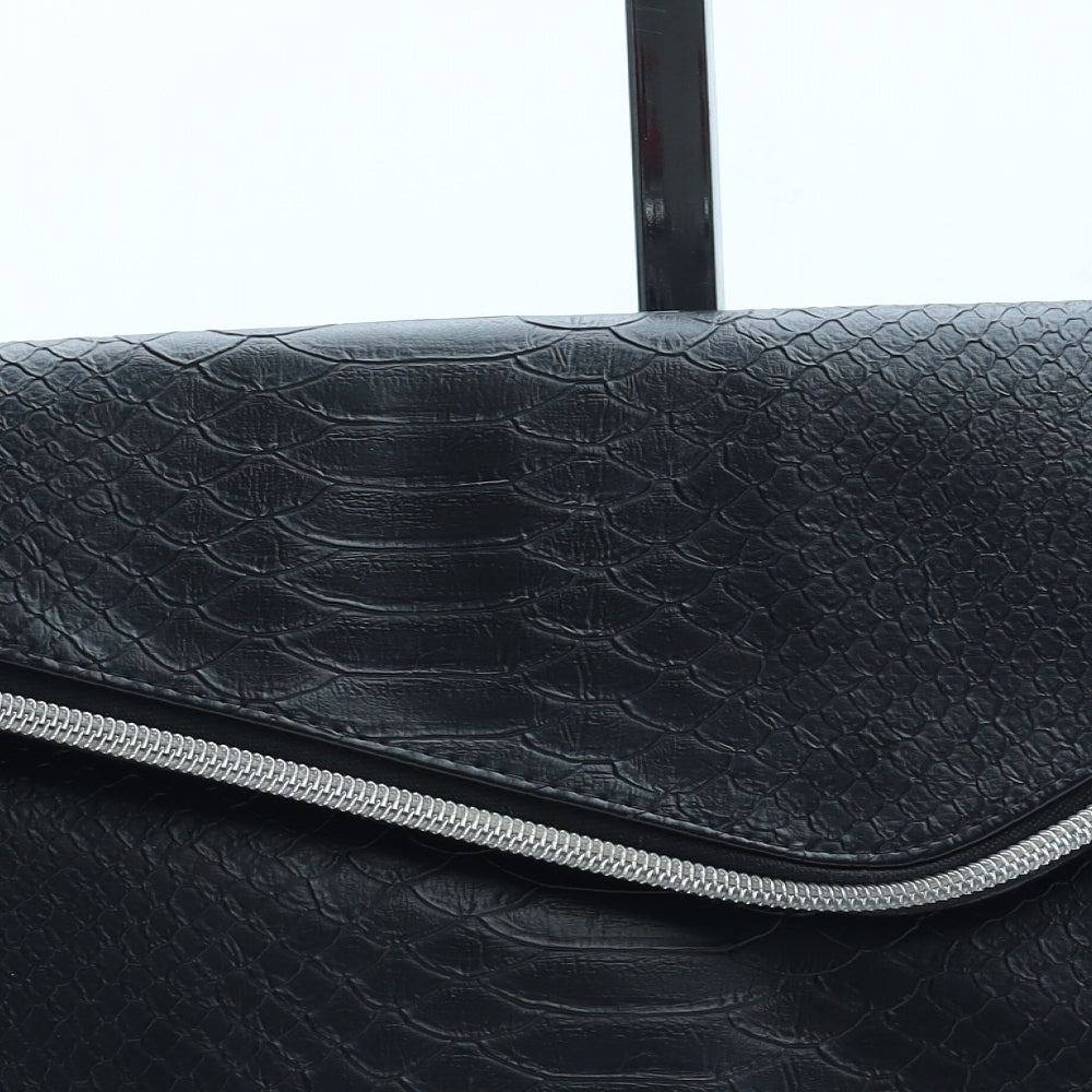 Preworn Womens Black Polyurethane Clutch Size Small - Croc Texture