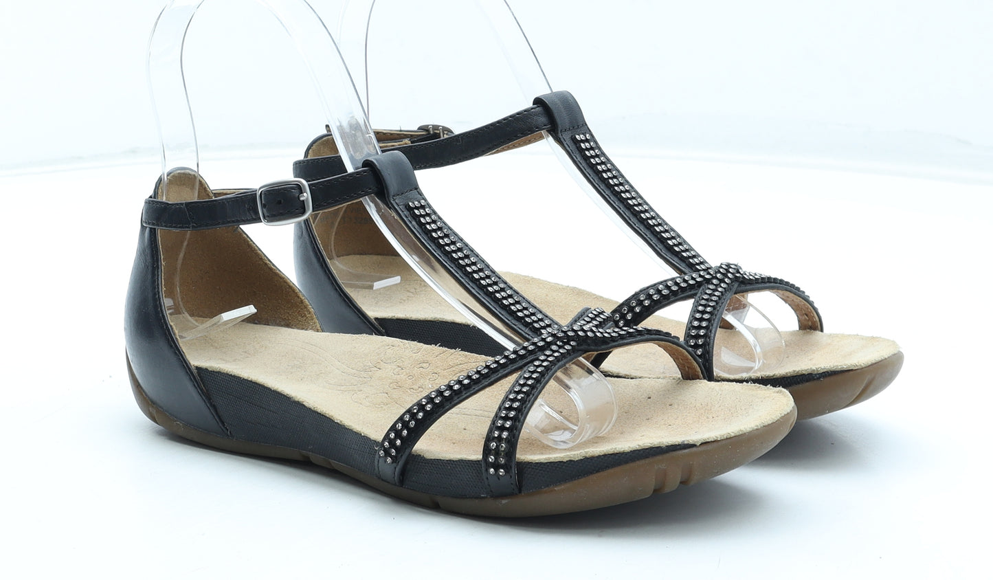 Clarks Womens Black Leather Strappy Sandal UK