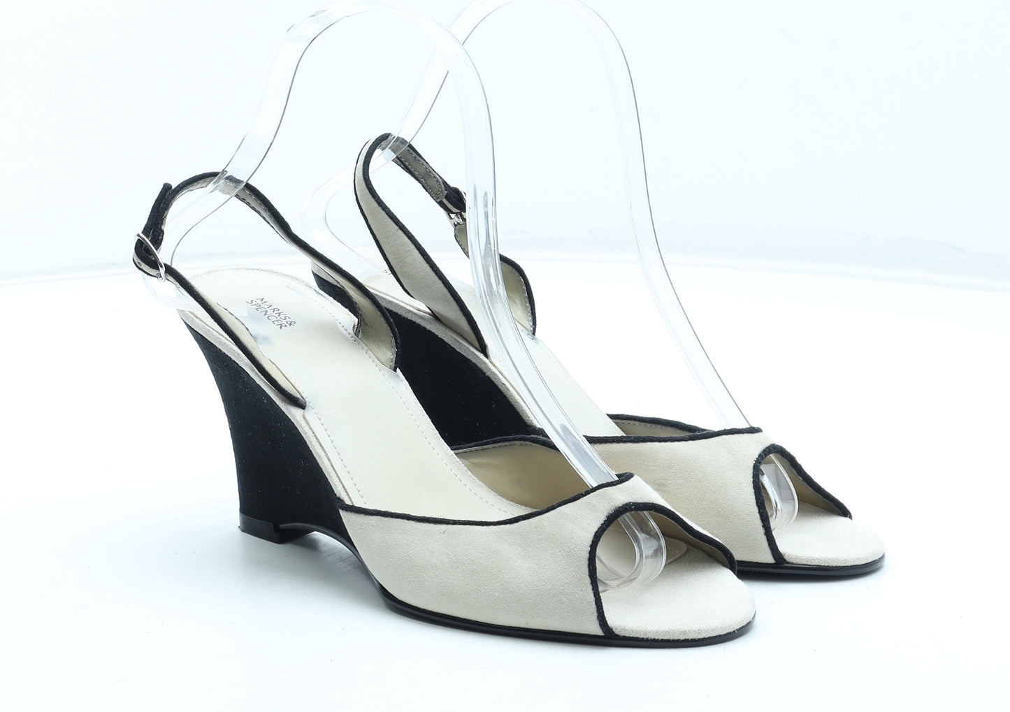 Marks and Spencer Womens White Colourblock Polyurethane Slingback Heel UK