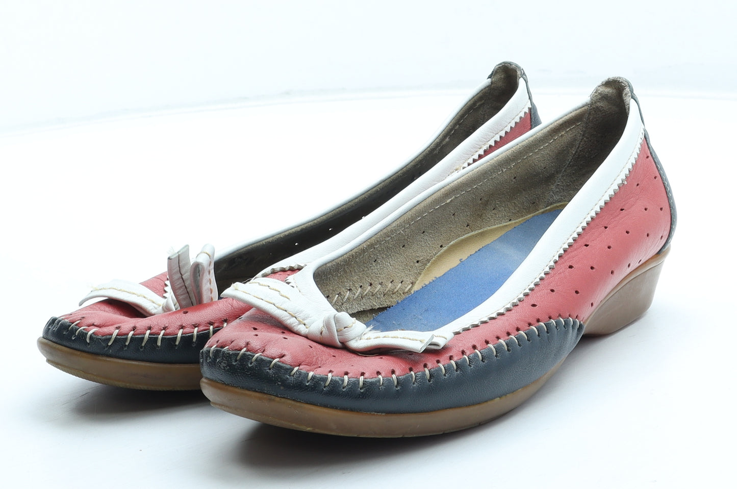 Preworn Womens Red Colourblock Leather Slip On Flat UK