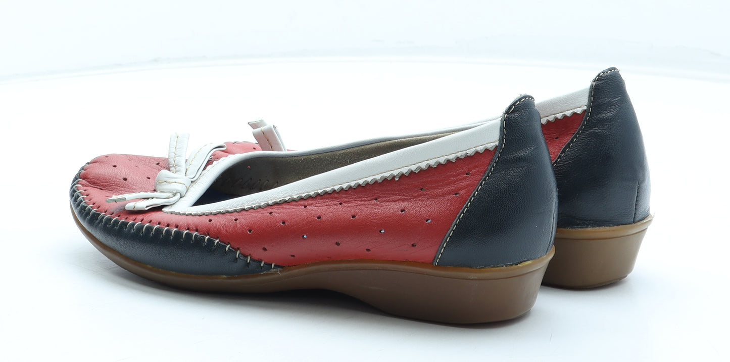 Preworn Womens Red Colourblock Leather Slip On Flat UK