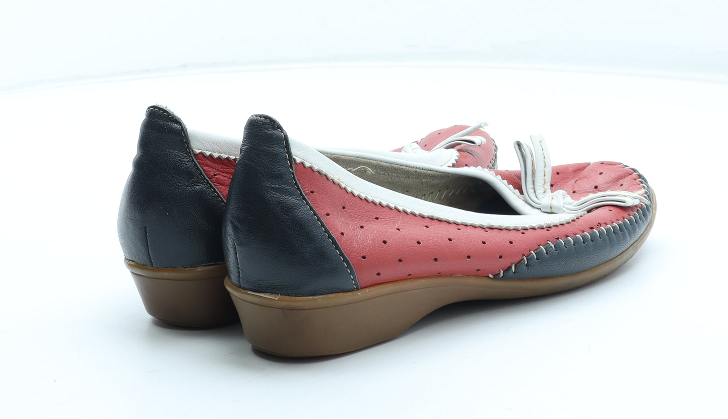 Preworn Womens Red Colourblock Leather Slip On Flat UK