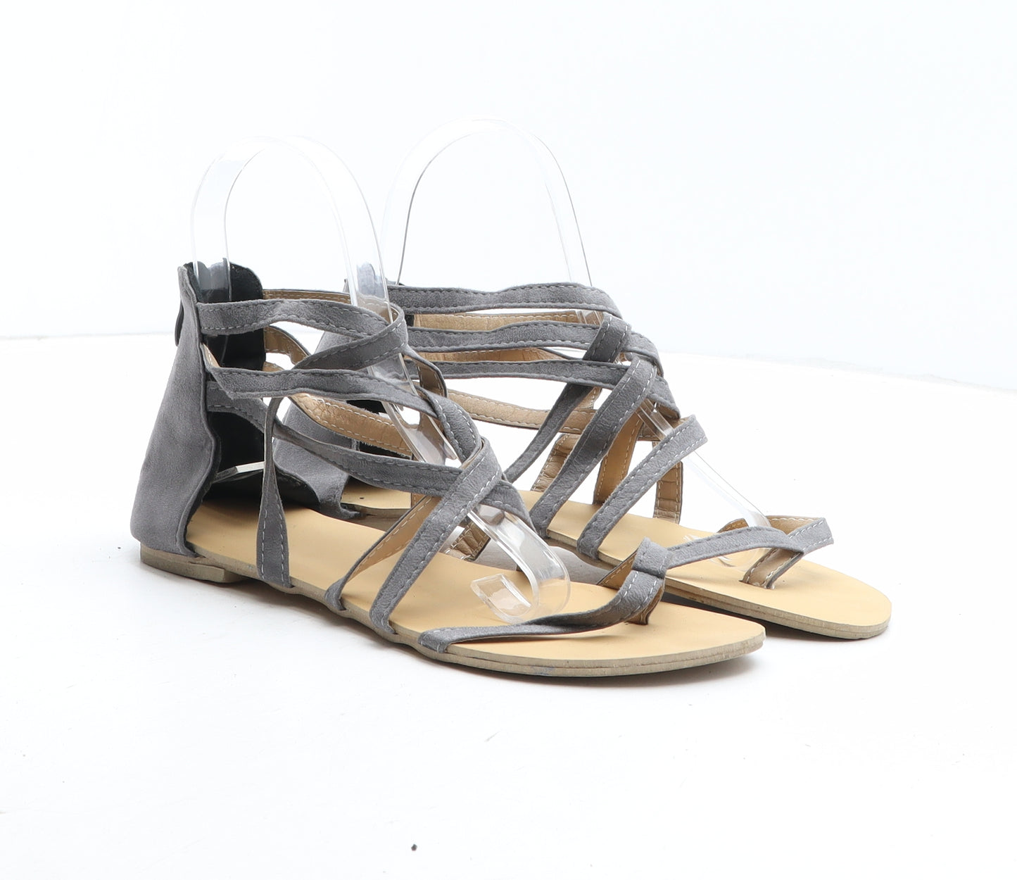 Preworn Womens Grey Synthetic Thong Sandal UK