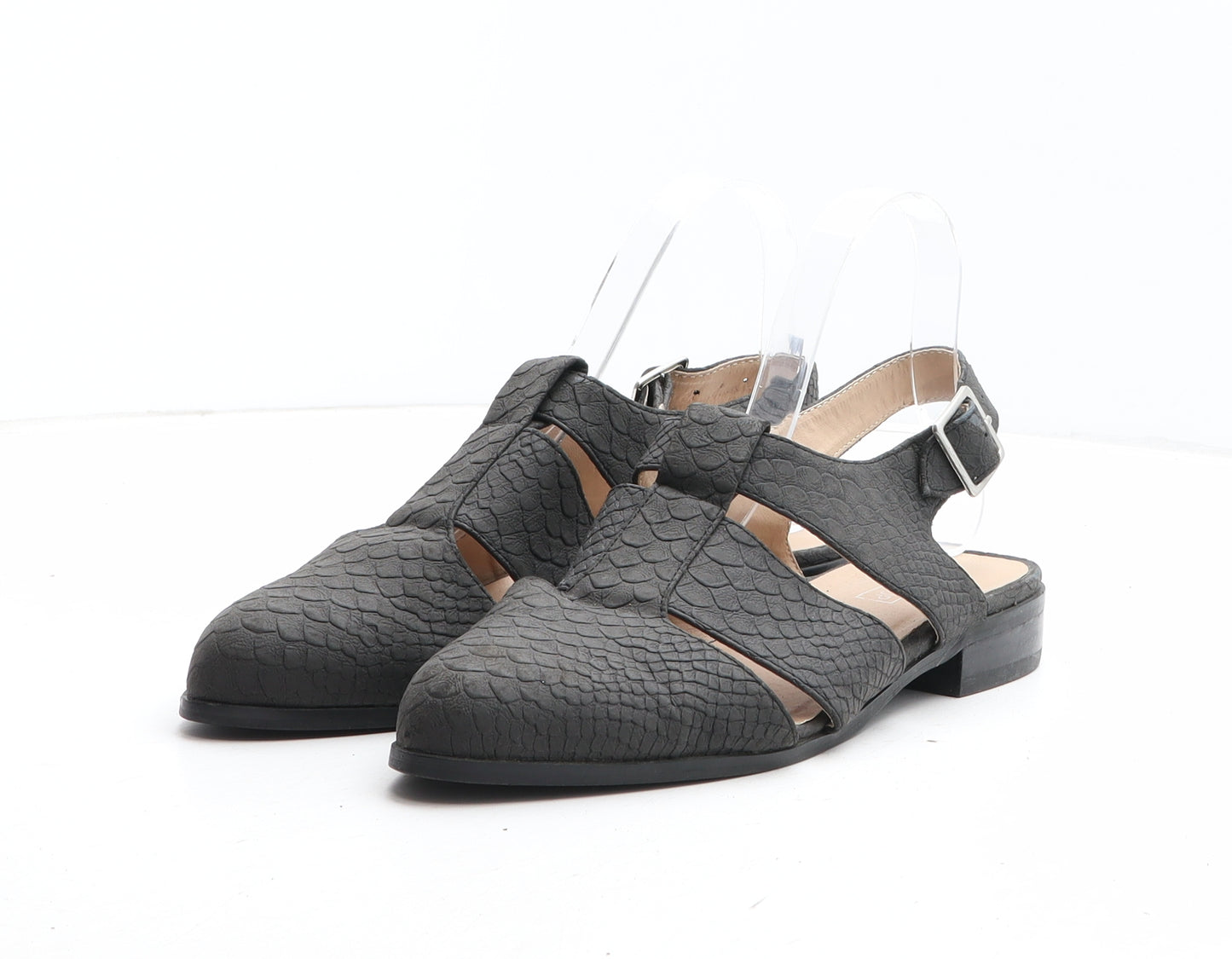 Topshop Womens Black Synthetic Slip On Sandal UK - Croc Texture