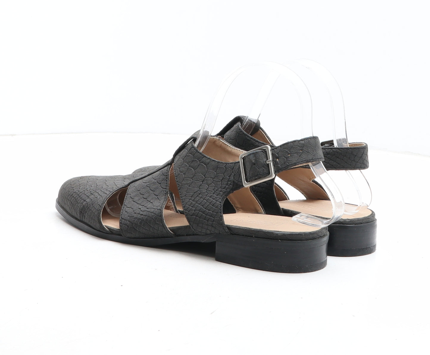 Topshop Womens Black Synthetic Slip On Sandal UK - Croc Texture