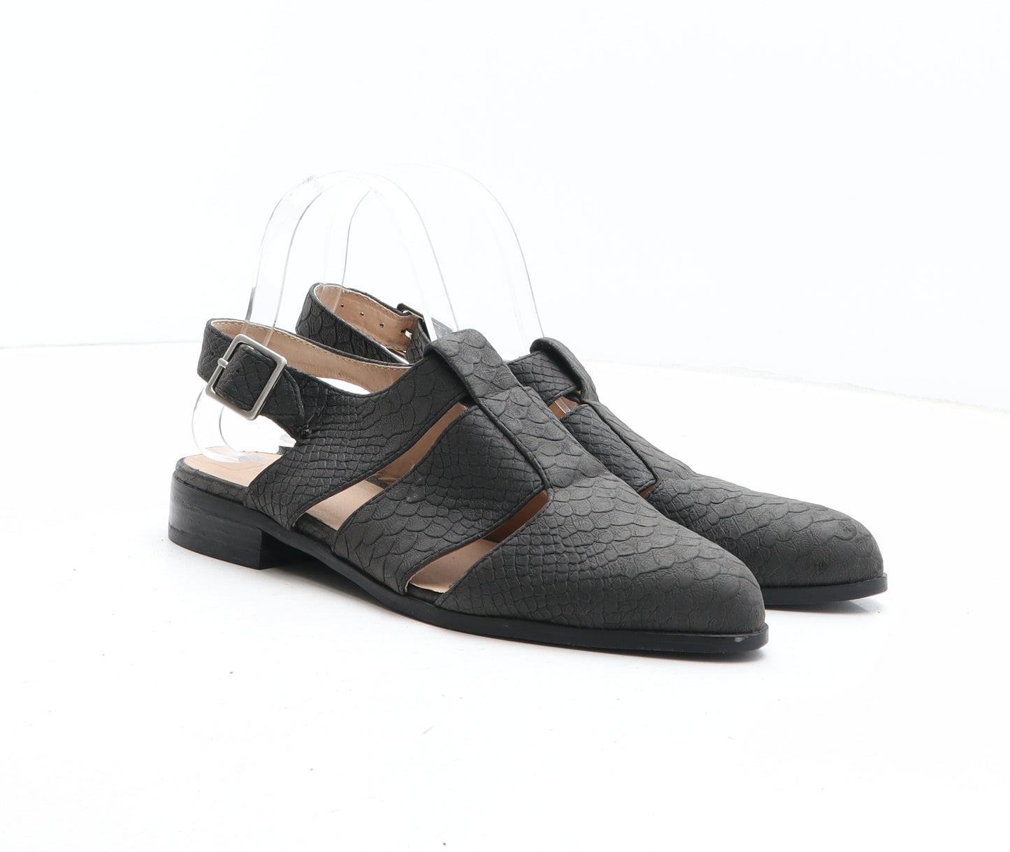 Topshop Womens Black Synthetic Slip On Sandal UK - Croc Texture