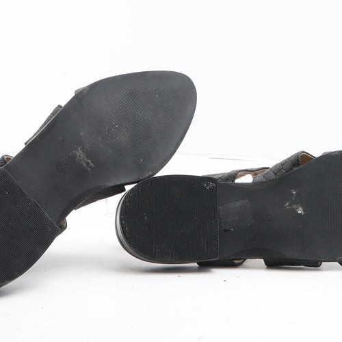 Topshop Womens Black Synthetic Slip On Sandal UK - Croc Texture