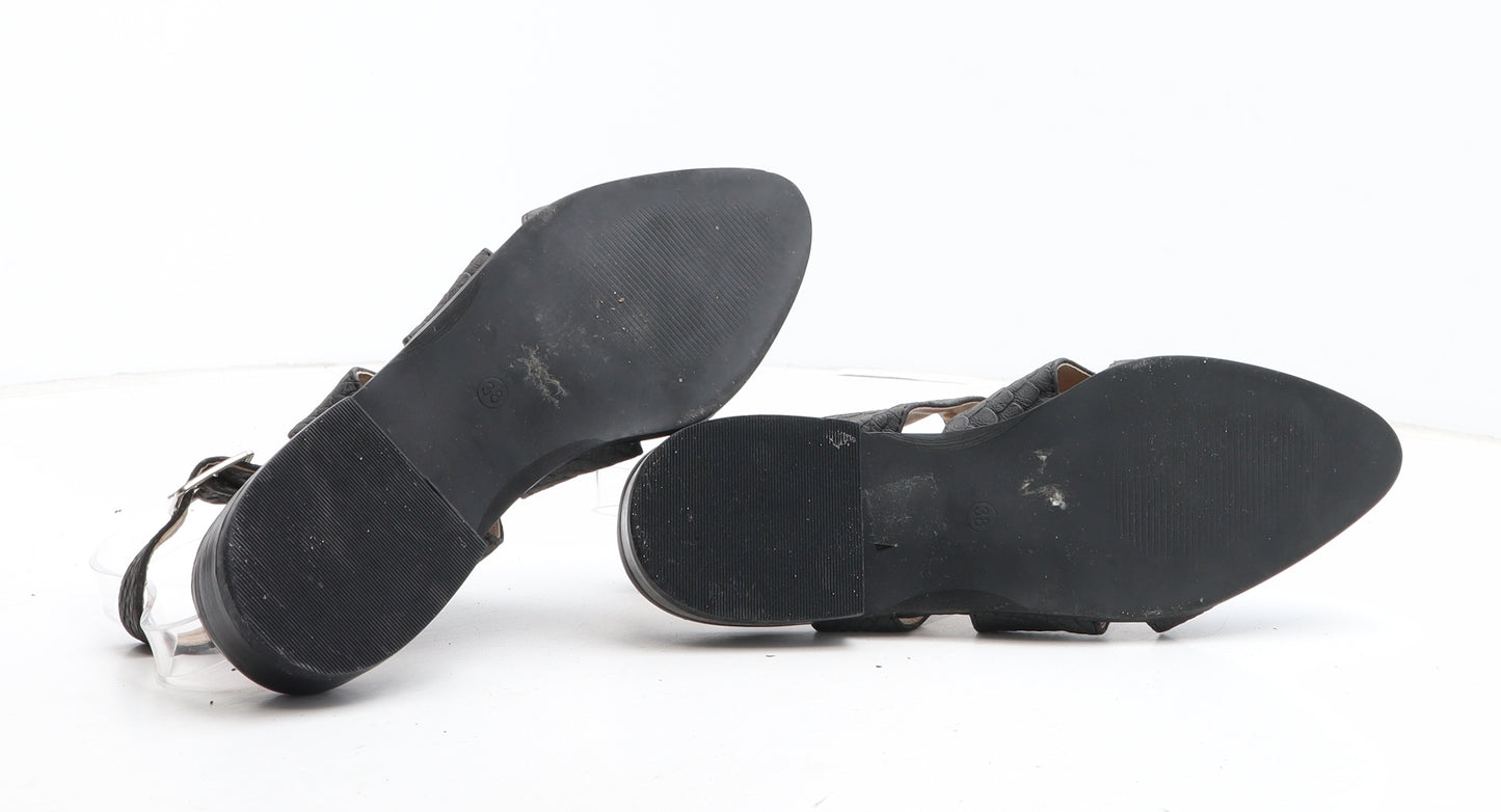 Topshop Womens Black Synthetic Slip On Sandal UK - Croc Texture