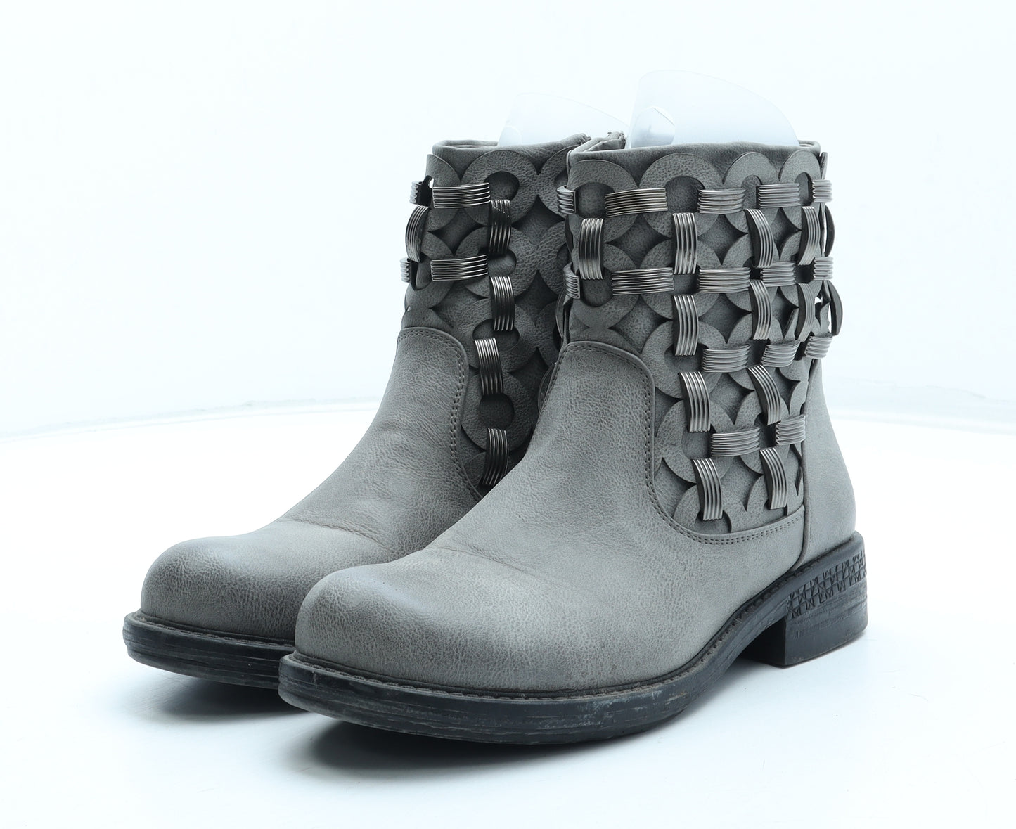Preworn Womens Grey Geometric Polyurethane Bootie Boot UK
