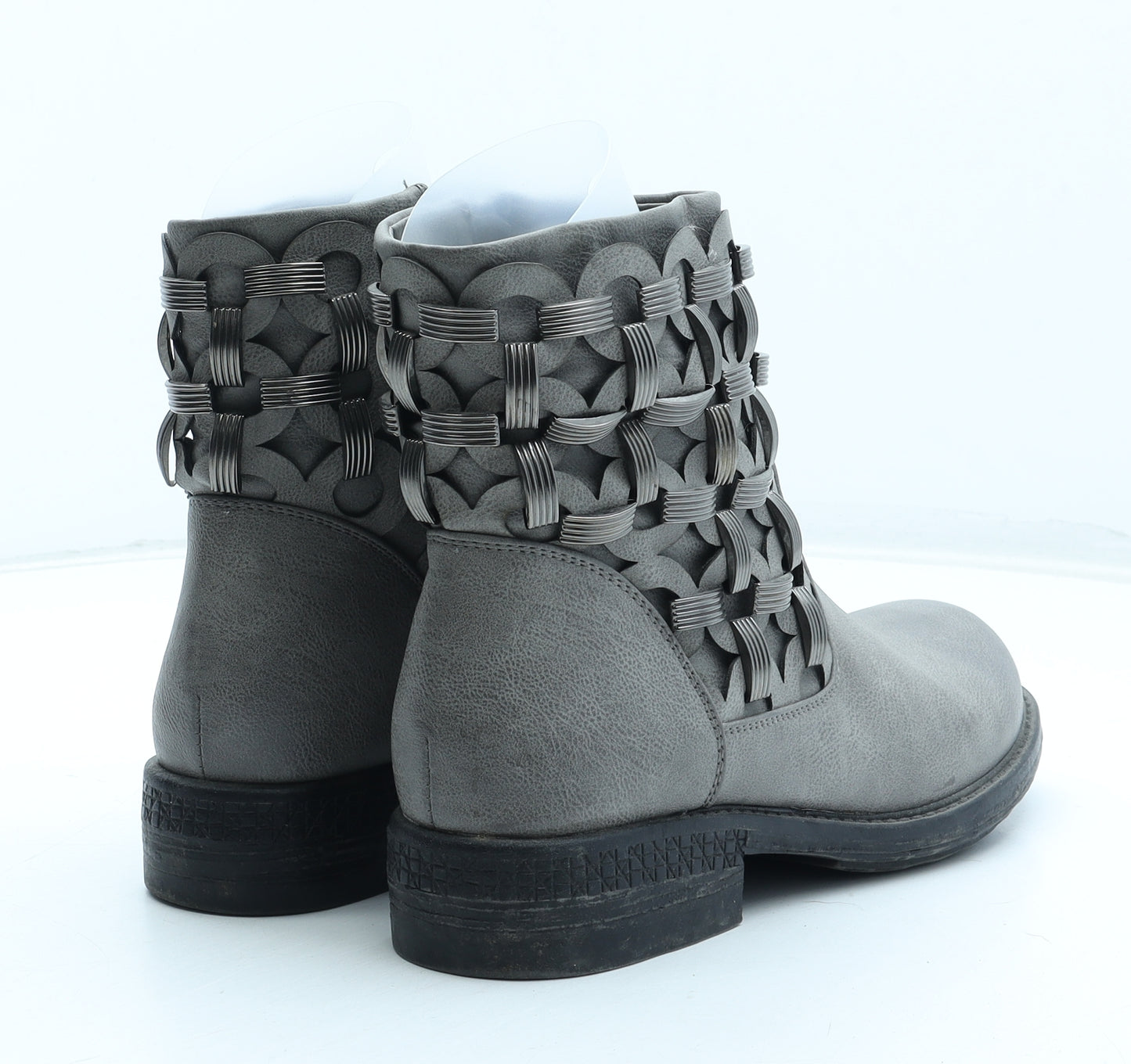 Preworn Womens Grey Geometric Polyurethane Bootie Boot UK