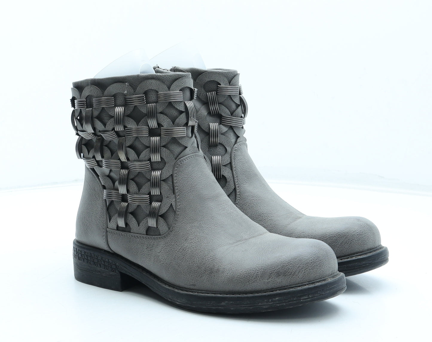 Preworn Womens Grey Geometric Polyurethane Bootie Boot UK