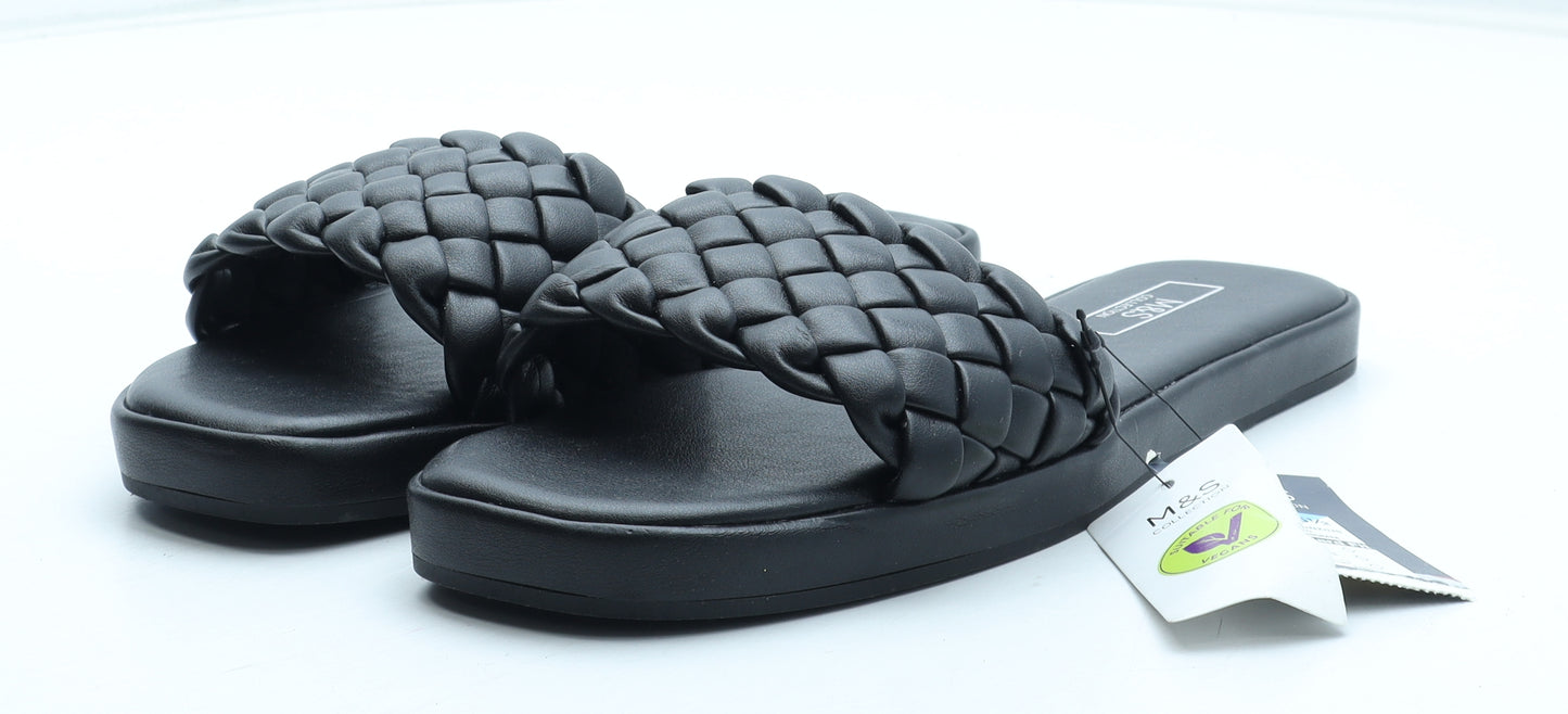 Marks and Spencer Womens Black Polyurethane Slip On Sandal UK