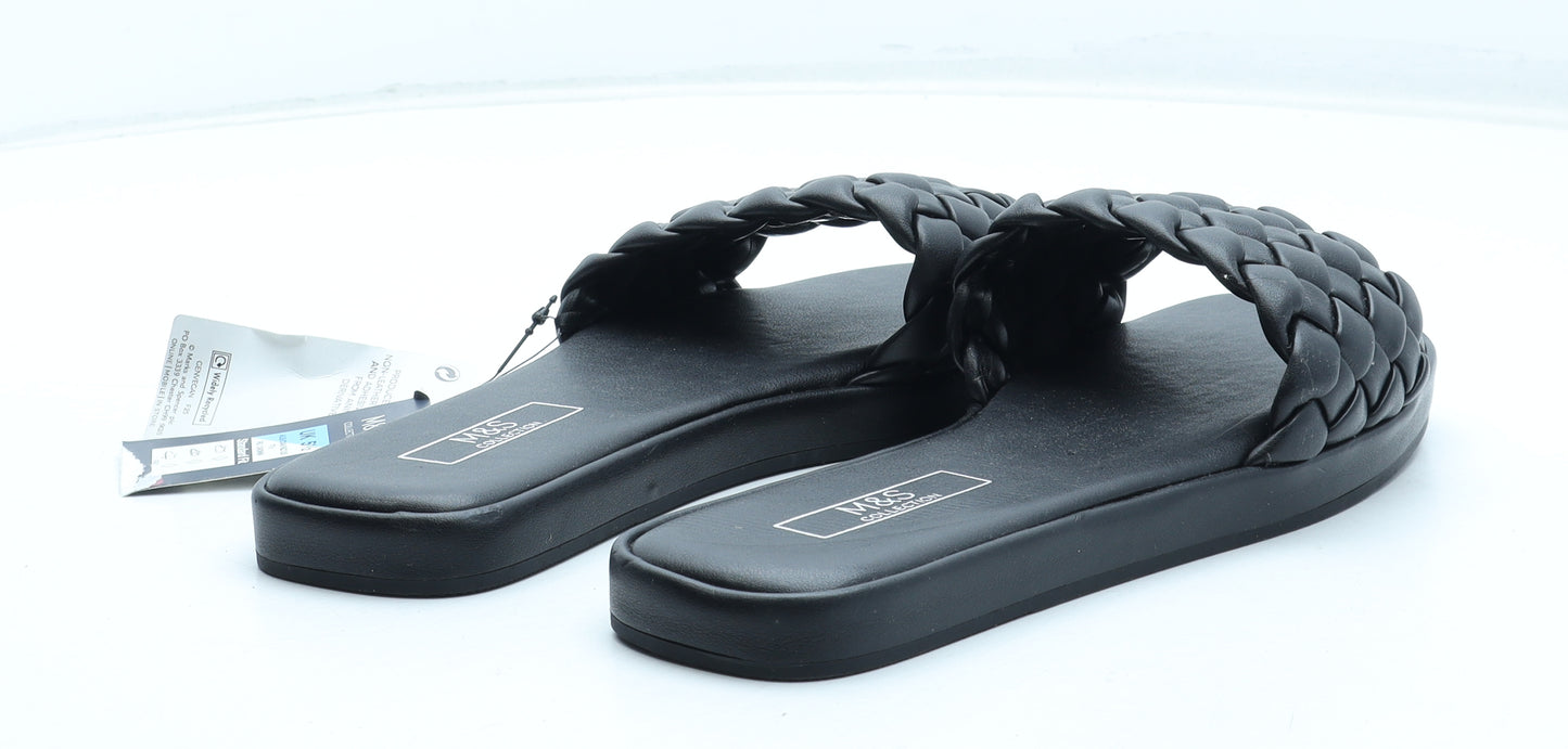 Marks and Spencer Womens Black Polyurethane Slip On Sandal UK