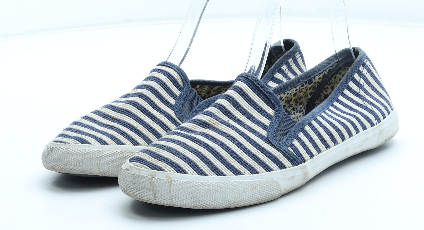 F&F Womens Blue Striped Polyester Slip On Flat UK
